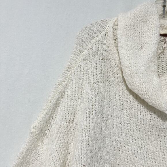 Free People Oversized Cowl Neck Sweater BFF Size M Chunky Knit White Slouchy - Picture 5 of 14